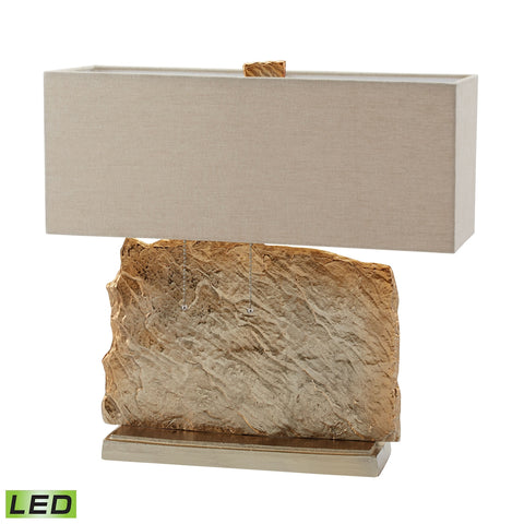 Slate Slab LED Table Lamp in Gold With Natural Linen Shade