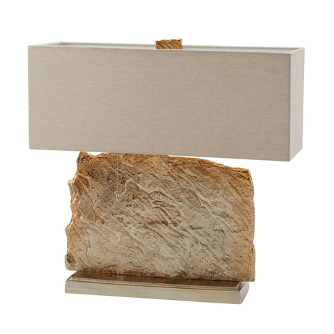 Slate Slab Table Lamp in Gold With Natural Linen Shade