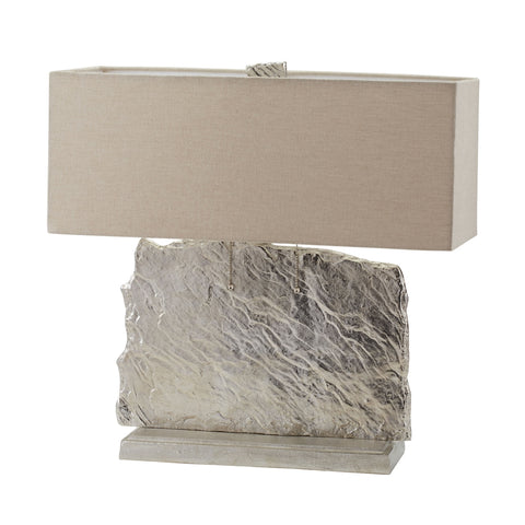 Slate Slab Table Lamp in Nickel With Natural Linen Shade