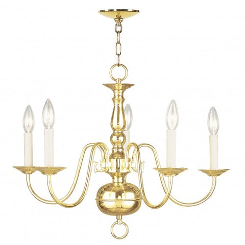 Livex Lighting Williamsburgh 5 Light Polished Brass Chandelier