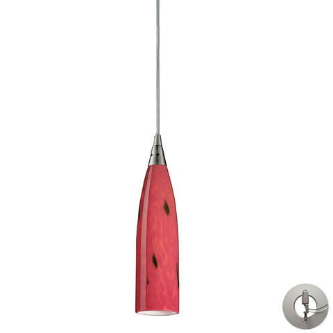 Lungo 1 Light Pendant In Satin Nickel And Fire Red Glass - Includes Recessed Lighting Kit