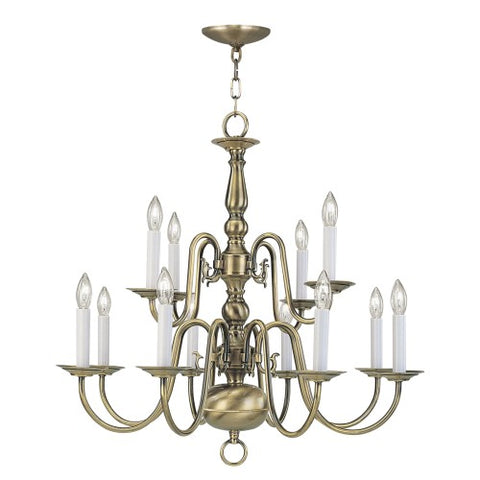 Livex Lighting Williamsburgh 12 Light Antique Brass Chandelier