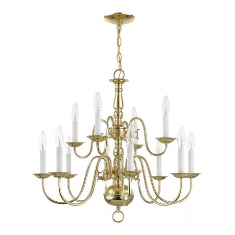 Livex Lighting Williamsburgh 12 Light Polished Brass Chandelier