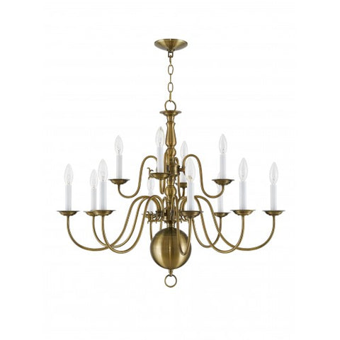 Livex Lighting Williamsburgh 12 Light Antique Brass Chandelier