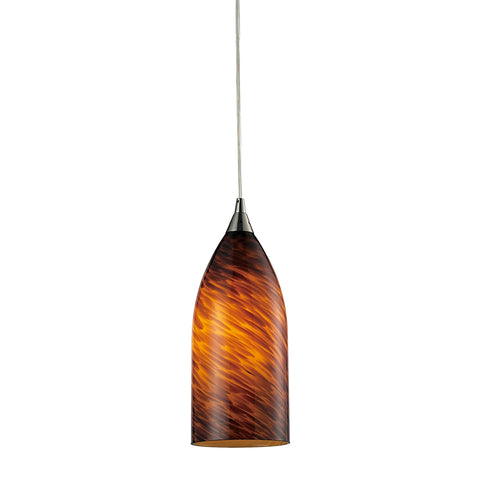 Verona 1 Light LED Pendant In Satin Nickel And Espresso Glass