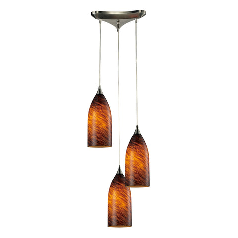 Verona 3 Light Pendant In Satin Nickel And Espresso Glass