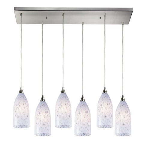 Verona 6 Light Pendant In Satin Nickel And Snow White Glass
