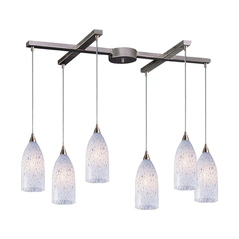 Verona 6 Light Pendant In Satin Nickel And Snow White Glass