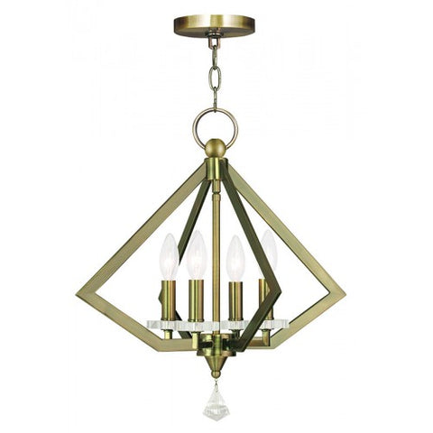Livex Lighting Diamond 4 Light Antique Brass Chandelier