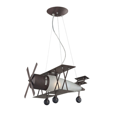 Novelty 1 Light Bi Plane Pendant In Walnut And Satin Glass