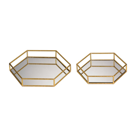 Mirrored Hexagonal Trays - Set of 2