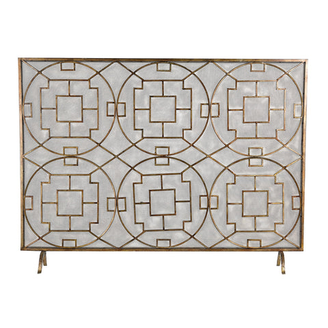 Geometric Firescreen In Blackened Iron