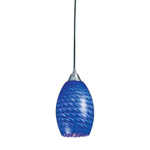 Mulinello 1 Light LED Pendant In Satin Nickel And Sapphire Glass