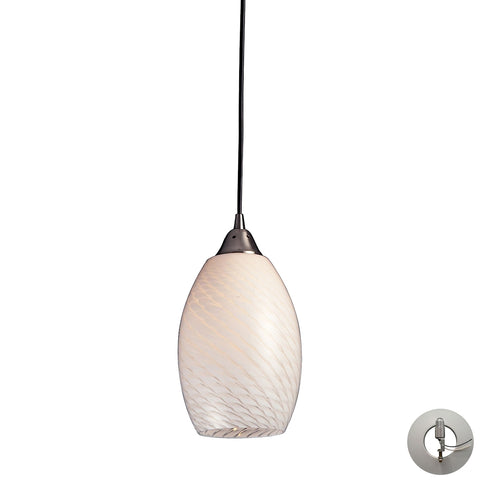 Mulinello 1 Light Pendant In Satin Nickel And White Swirl Glass - Includes Recessed Lighting Kit