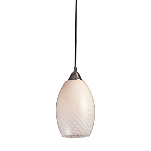 Mulinello 1 Light Pendant In Satin Nickel And White Swirl Glass