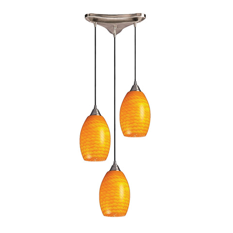 Mulinello 3 Light Pendant In Satin Nickel And Canary Glass