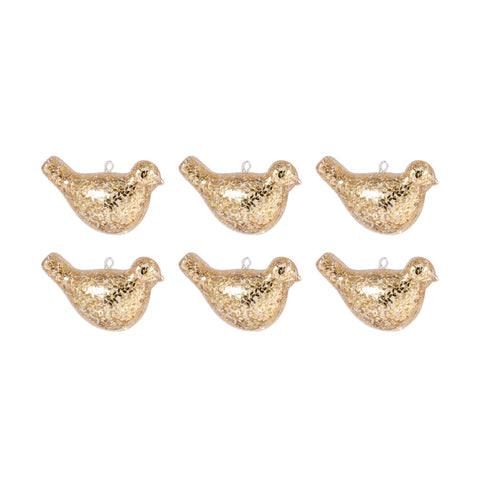 Bird Set of 6 Ornaments In Gold