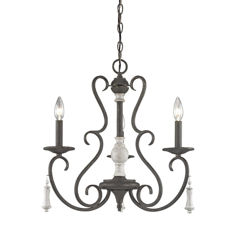 Porto Cristo 3 Light Chandelier In Palermo Rust With Birch Accents