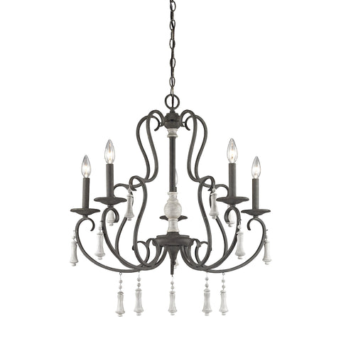 Porto Cristo 5 Light Chandelier In Palermo Rust With Birch Accents