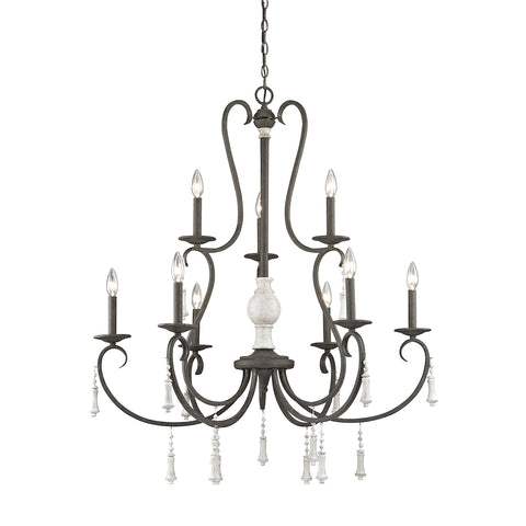 Porto Cristo 9 Light Chandelier In Palermo Rust With Birch Accents