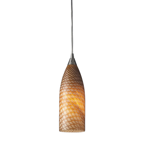 Cilindro 1 Light LED Pendant In Satin Nickel And Cocoa Glass