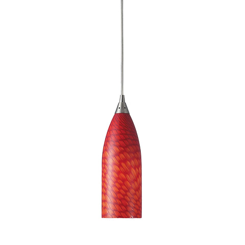 Cilindro 1 Light Pendant In Satin Nickel And Scarlet Glass