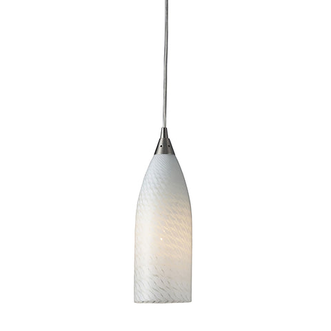 Cilindro 1 Light LED Pendant In Satin Nickel And White Swirl Glass