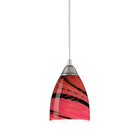 Pierra 1 Light LED Pendant In Satin Nickel And Autumn Glass