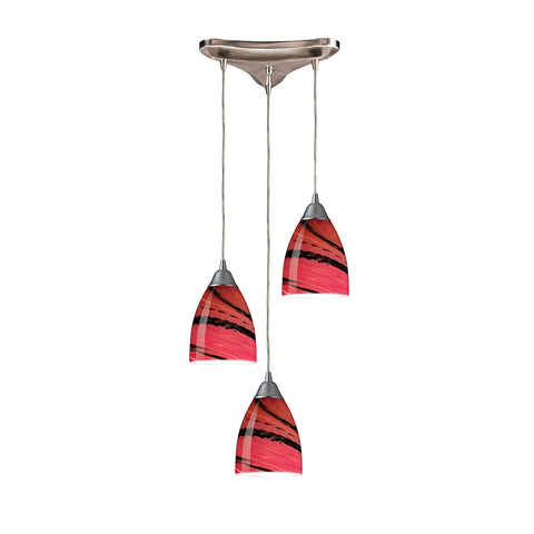 Pierra 3 Light Pendant In Satin Nickel And Autumn Glass