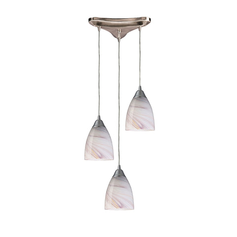 Pierra 3 Light Pendant In Satin Nickel And Cream Glass