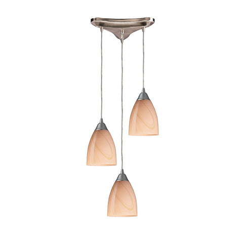 Pierra 3 Light Pendant In Satin Nickel And Sandy Glass