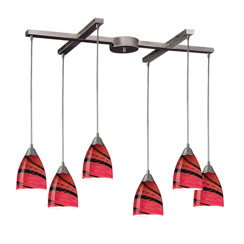 Pierra 6 Light Pendant In Satin Nickel And Autumn Glass