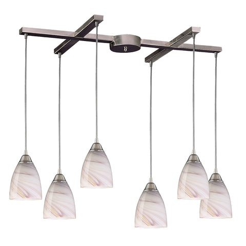 Pierra 6 Light Pendant In Satin Nickel And Cream Glass