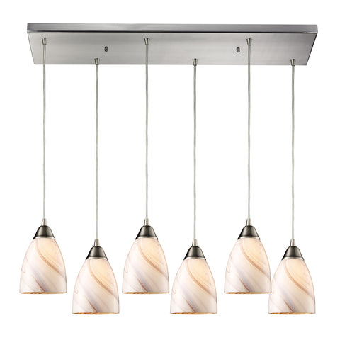 Pierra 6 Light Pendant In Satin Nickel And Creme Glass