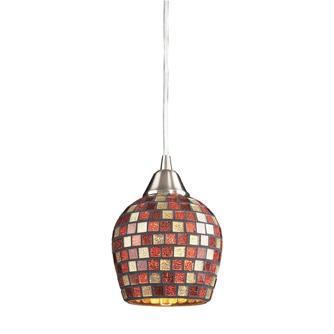 Fusion 1 Light Pendant In Satin Nickel And Multi Glass