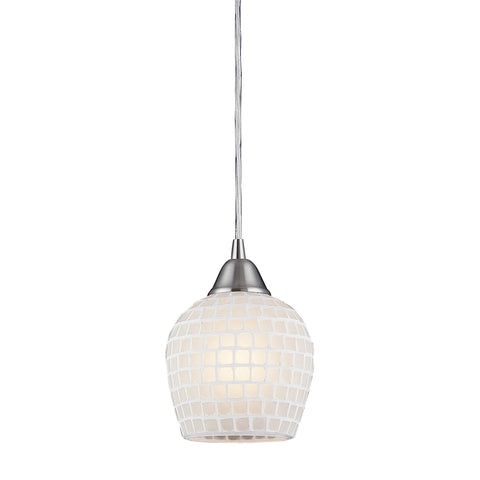 Fusion 1 Light LED Pendant In Satin Nickel And White Glass
