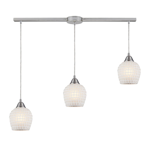 Fusion 3 Light Pendant In Satin Nickel And White Glass
