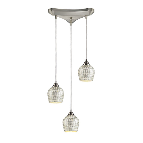 Fusion 3 Light Pendant In Satin Nickel And Silver Glass