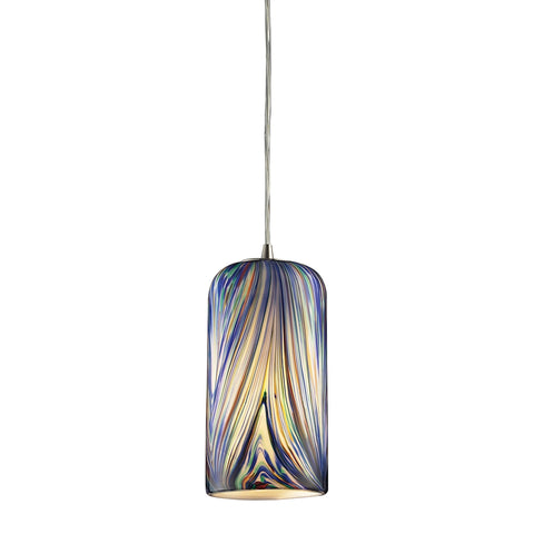 Molten 1 Light Pendant In Satin Nickel And Molten Ocean Glass