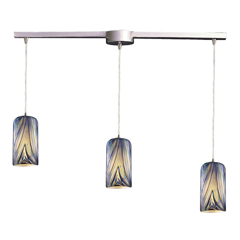 Molten 3 Light Pendant In Satin Nickel And Molten Ocean Glass
