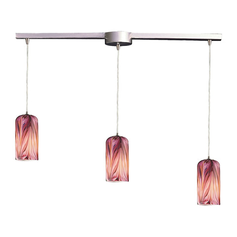 Molten 3 Light Pendant In Satin Nickel And Molten Rose Glass