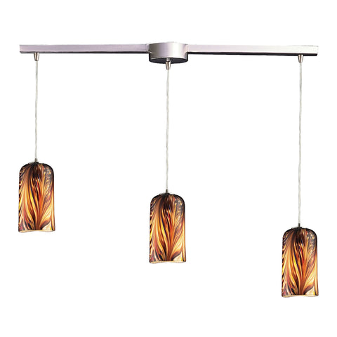 Molten 3 Light Pendant In Satin Nickel And Molten Sunset Glass