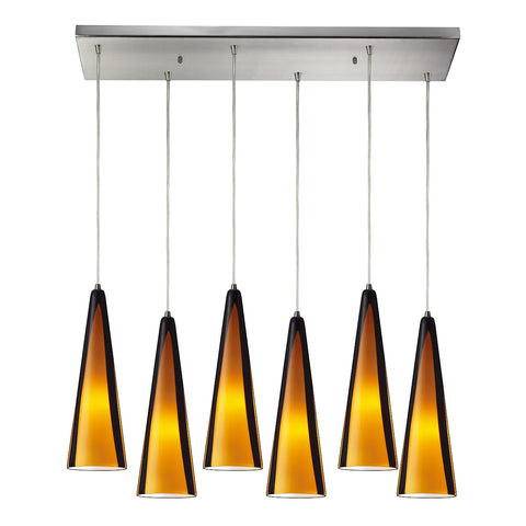 Desert Winds 6 Light Pendant In Satin Nickel And Sahara Glass