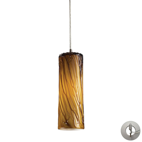Maple 1 Light Pendant In Satin Nickel And Maple Amber - Includes Recessed Lighting Kit