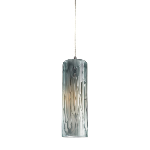 Maple 1 Light LED Pendant In Satin Nickel And Maple Dusk