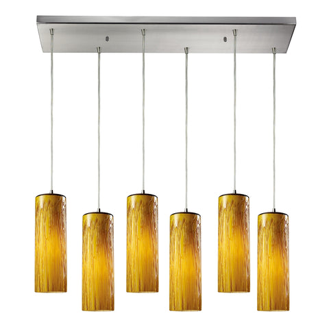 Maple 6 Light Pendant In Satin Nickel And Maple Amber