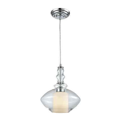 Alora 1 Light Pendant In Polished Chrome With Opal White And Clear Glass
