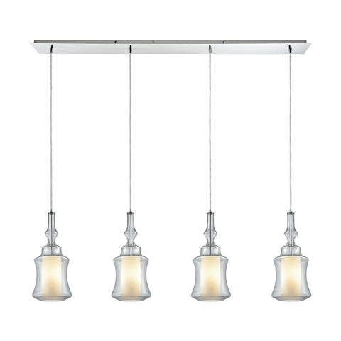 Alora 4 Light Linear Pan Pendant In Polished Chrome With Opal White Glass Inside Clear Glass