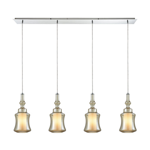 Alora 4 Light Linear Pan Pendant In Polished Chrome With Opal White Glass Inside Champagne Plated Glass