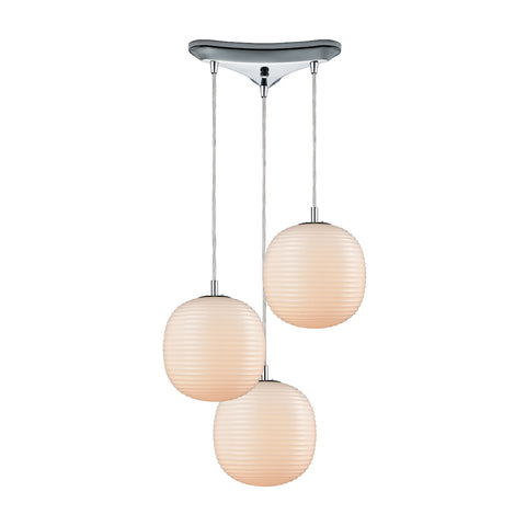 Beehive 3 Light Triangle Pan Pendant In Polished Chrome With Opal White Beehive Glass